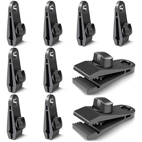 10 Pièces Clips de Bâche, Pièces de Fixation de Bâche, Crochets de Bâche, Clips de Tente de Camping Coupe-Vent, Accessoires de Clip Coupe-Vent Résistant au Soleil (Noir) (1/5)