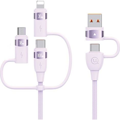 6-in-1-Kabel USB-C/USB/Micro-USB/Lightning USAMS 1,2 m 100 W Power Delivery Lila