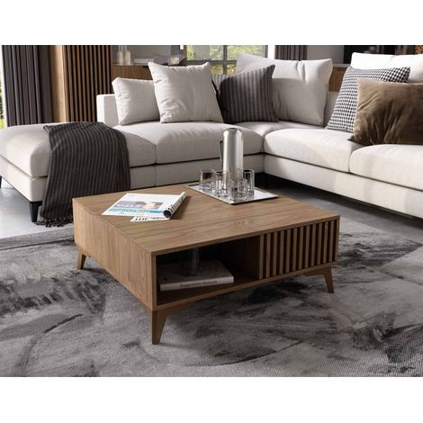 Bestmobilier – Table basse Portmore effet bois – 1 tiroir – 1 niche – Largeur 80 cm – Hauteur 32 cm – Résistante à l’humidité et aux rayures (1/5)