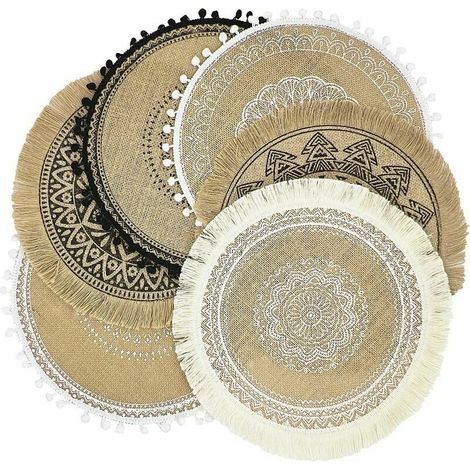 royaluxe -Table à manger Set de 6 Coul Boho Sets de Table Ronds Assiettes Set de Table Sets de Table Ferme Toile de Jute Macramé - Colorier un Décoration de table (1/5)