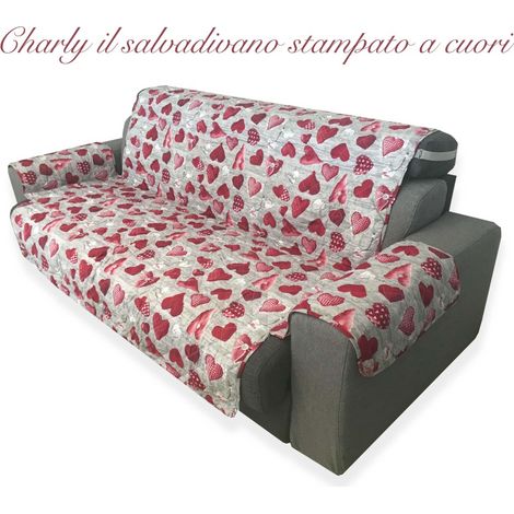 COPRIDIVANO SALVADIVANO CHARLY TRAPUNTATO PIANO LISCIO CUORI ROSSI SHABBY 4 POSTI seduta cm. 230