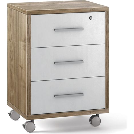Cassettiera 3 Cassetti con Ruote 51x71x41 cm Noce Stelvio/Ossido Bianco (1/3)