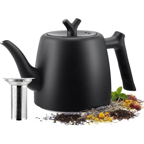 Grande théière à thé noire de 2 l avec passoire à thé, thermique, 10 à 12 tasses, double paroi en acier inoxydable, pour thé en vrac, gingembre et mélanges d'herbes (1/5)
