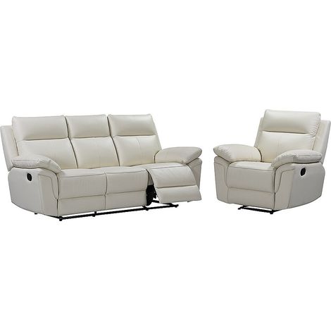 Canapé 3 places et un fauteuil relax en cuir de buffle PAKITA - Ivoire