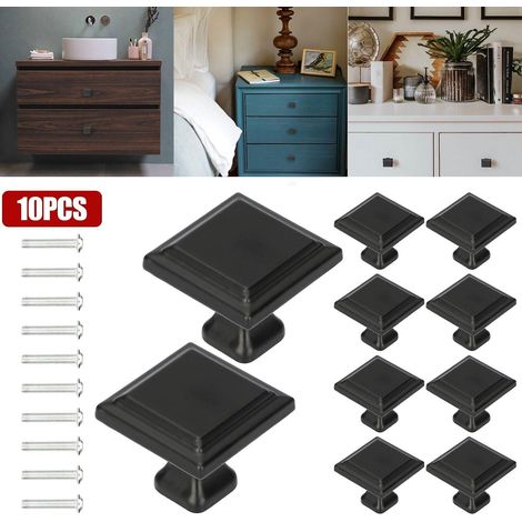 Lot de 10 boutons carrés pour meubles, poignées de tiroir noires (3 cm), avec fi (1/5)