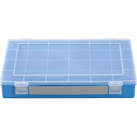 Boîte de rangement PP Classic avec 24 compartiments Boîte de rangement stable pour vis et autres petites pièces Compartiments fixes 22,5 x 33,5 x 5,5 cm, bleu (1/5)