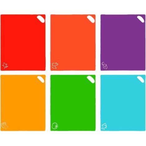 Planche à découper Ensemble de 6 Flexible Planches Plastique Set avec Codée Couleur Icônes Anti-dérapant Planche Cuisine Alimentaires (1/5)