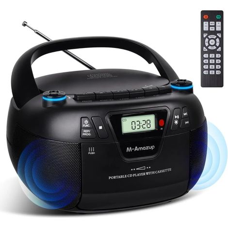 Platine Radio CD Portable Rétro Tout-en-Un : Lecteur Cassette, Bluetooth, USB/TF, Radio AM/FM, Alimentation AC/DC avec Télécommande et Son Stéréo - Idéal Maison & Cadeau (1/5)