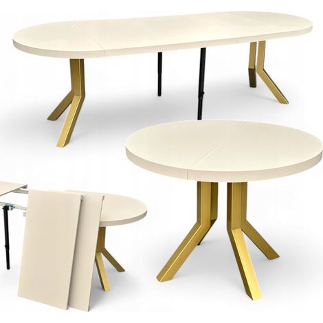 Ausziehbarer runder Esstisch KASCHMIR Ø100–300 cm – Goldene Metallbeine – Slim Design (1/5)