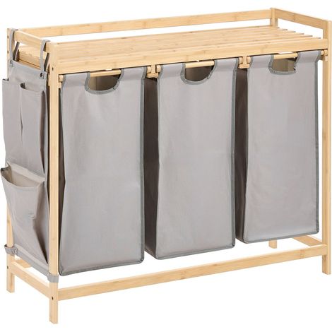 Wäschekorb 3er Set mit Ablage TOROTAL Bambus Hellbraun / Grau 120 L (1/5)