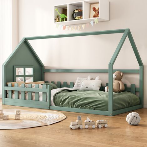 MEUBLIV Letto a casetta 90x200 cm verde con sponde, senza materasso (1/5)