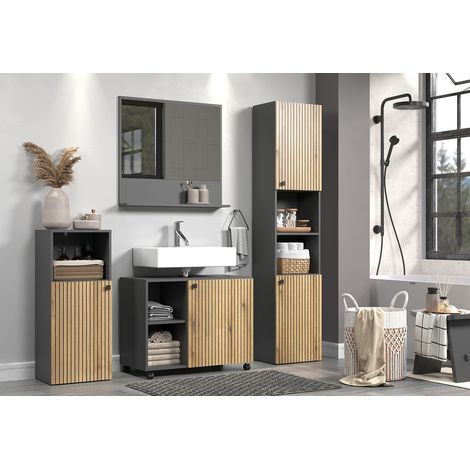 Ensemble de salle de bain contemporain chêne/anthracite Lissandre (1/5)