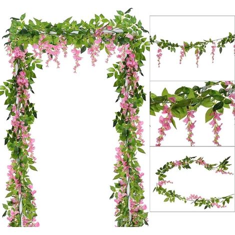 Lot de 10 plantes glycine artificielles suspendues, guirlande fleur de glycine réaliste, décoration anti-UV pour mariage, fête, jardin et décoration murale (1/5)
