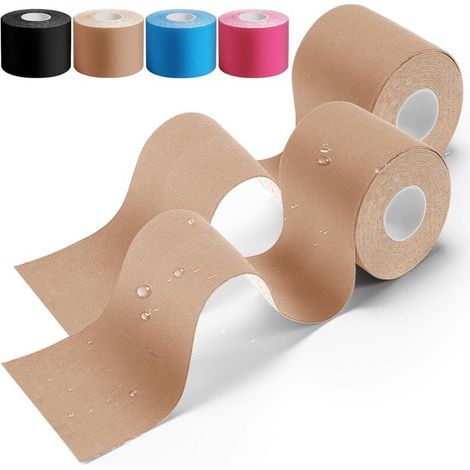 Nastro kinesiologico，2 pezzi (5 m × 5 cm)，ideale per lo sport，delicato sulla pelle，elastico e impermeabile，Beige (1/2)