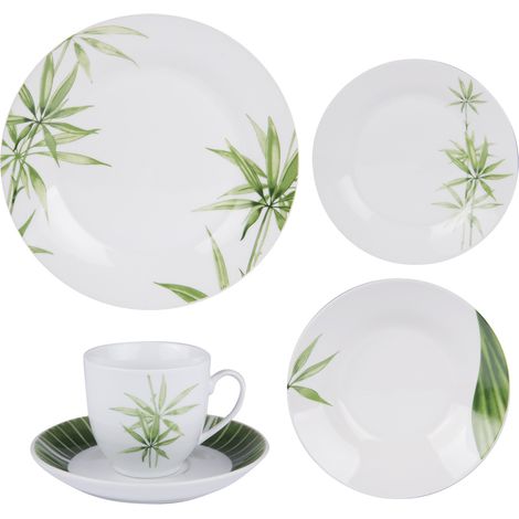 Service 30 pièces en porcelaine – 6 assiettes plates 27 cm, 6 assiettes creuses 20 cm, 6 assiettes à dessert 19 cm, 6 tasses – Compatible lave-vaisselle et micro-ondes – Table Passion