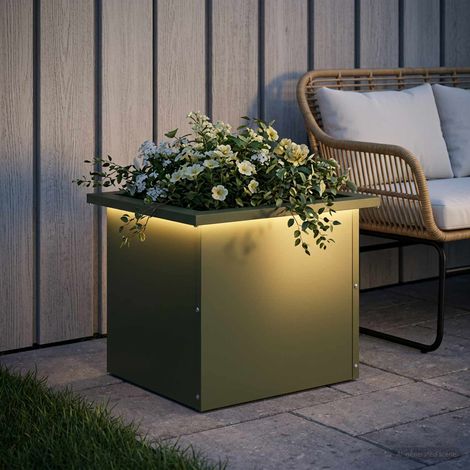 vidaXL Jardinera para jardín con luces LED Verde oliva 30 x 40 x 30 cm (1/5)