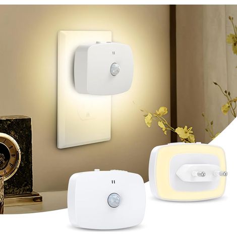Veilleuse à brancher, veilleuse LED avec détecteur de mouvement, luminosité réglable, pour chambre, couloir, escalier, cuisine, lot de 2