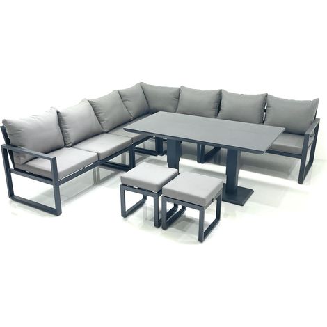 Fimous 9 Seater Outdoor Aluminum Garden Furniture Set Corner Sofa 2 Small Footstool Adjustable Rising Lifting Dining Table Sets Dark Grey (1/5)