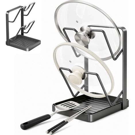 2 Stöckiger Topfdeckel Organizer Topfdeckelhalter mit Abnehmbarer Tropfschale Vertikaler Topfdeckelhalter Platzsparender Stabile Topf Deckel Halter Organizer Küche Aufbewahrung & Organisation (1/5)