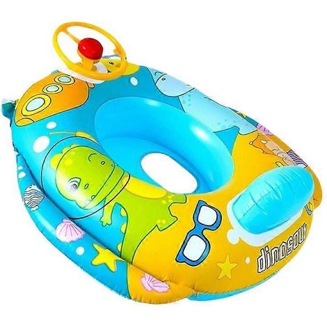 Flotador inflable con forma de dinosaurio, asiento de natación con volante y bocina, respaldo de seguridad, flotador para niños pequeños de 18 meses en adelante, juguete acuático de verano para la pla (1/5)