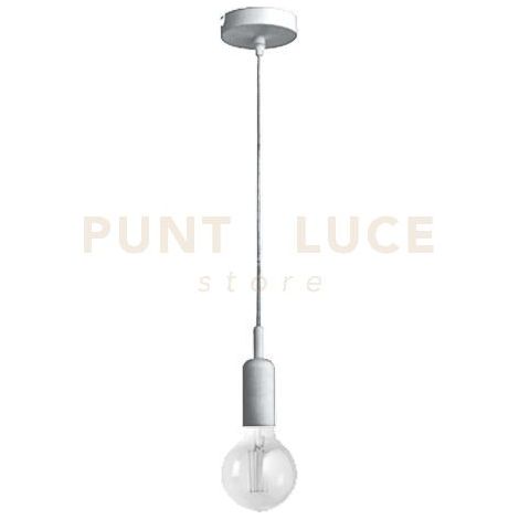 GSO094-  PENDENTE FLASH CAVO IN STOFFA E ROSONE NICKEL 1 LUCE ATTACCO E27 D.4,6CX7,6M