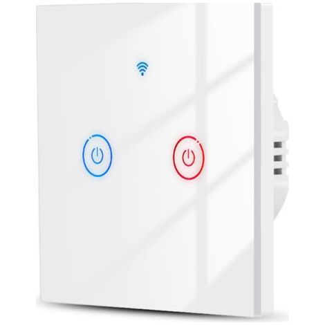 Interrupteur tactile intelligent WiFi Interrupteur d'éclairage 2 groupes blanc, sans neutre+avec neutre Méthode de câblage double Fonctionne pour Alexa/Google Home Télécommande (1/5)