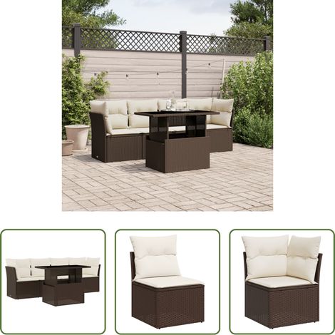 vidaXL Rattanmöbel - 5-tlg. Garten-Sofagarnitur mit Kissen Braun Poly Rattan (1/5)