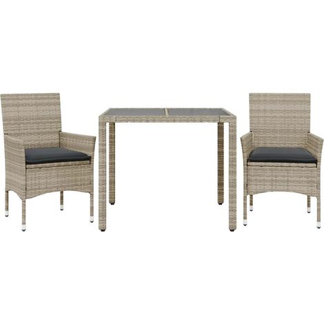 Maison Exclusive - Set Pranzo da Giardino 3pz con Cuscini Polyrattan e Vetro (1/5)