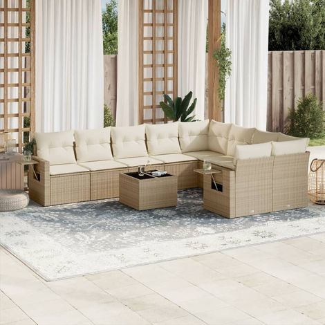 Juego de sofás jardín con cojines beige 10 pzas ratán sintético vidaXL (1/3)