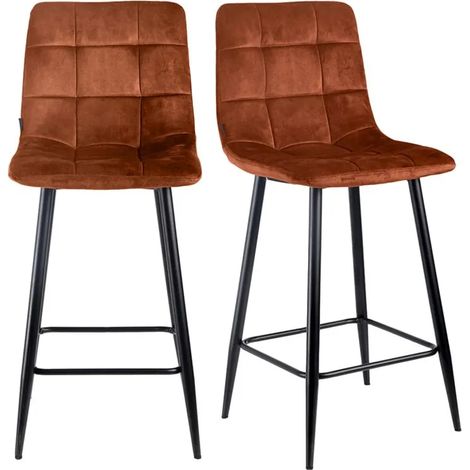 Lot 2 chaises de bar avec assise H.75 cm en velours ocre - NAMI 2 (1/5)