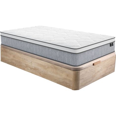 Ensemble 90 x 190 cm sommier coffre naturel clair + matelas ressorts ensachés ép.22cm - SERENITE de YSMÉE