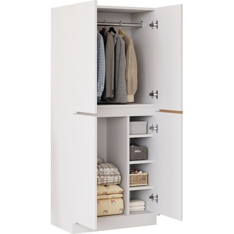 Armadio con 2 Ante e Scomparti Contenitori per Camera da Letto in Legno Bianco 70×40×170 cm (1/5)