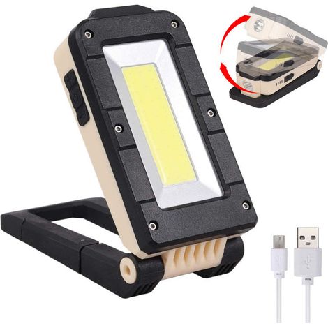 Projecteur Travail Rechargeable Lampe de Camping LED Portable lumière Travail de Chantier Orientable 180°,USB Port IPX4 magnétique Base,de voitures, pêche, éclairage et éclairage de chantier,Secours