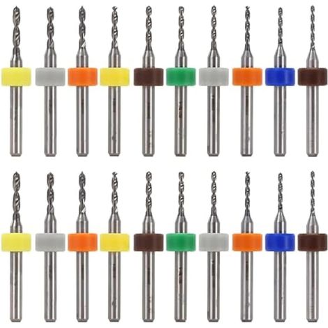 Lot de 20 micro forets PCB(1.1-2.0 mm), Tige en Spirale en Carbure d'acier Tungstène pour Circuit Imprimé PCB, Flute CNC pour Impression de Pierres Rugueuses, Circuits Imprimés, Bijoux, Gravure (1/5)
