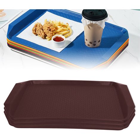 Plateau rectangulaire coloré à double poignée, épais, style chinois, pour hôtels et restaurants (buffet, restauration rapide), couleur café. (1/5)