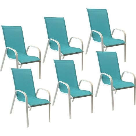 6er Set MARBELLA Stühle aus blauem Textilene - weißes Aluminium