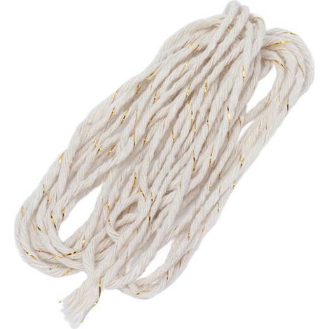 Ficelle cadeau de Noël en coton de 2 m, réutilisable, pour emballage cadeau, anniversaire, mariage, blanc et or.