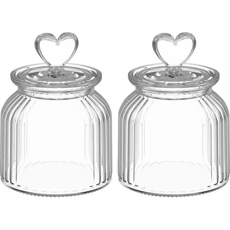 Tarros de almacenamiento herméticos con tapa, juego de 2, tarros de dulces con forma de corazón, tarros de almacenamiento decorativos de 650 ml para barras de chocolate y cocinas. (1/5)