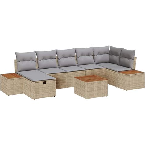 Maison Exclusive - Set Divano da Giardino con cuscino 8 pcs Beige polyrattan