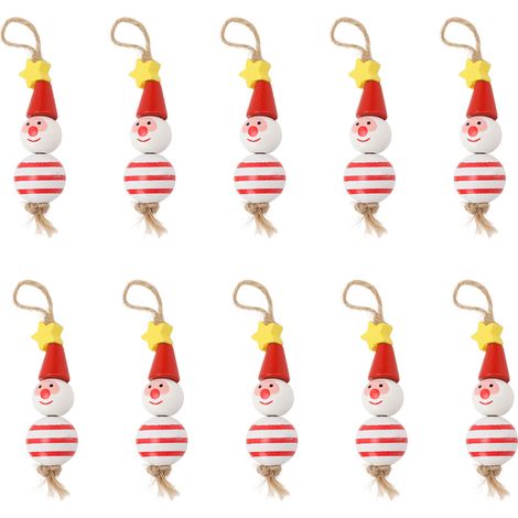 Set mit 10 bunten Schneemann-Weihnachtsbaumdekorationen mit rotem 5-zackigem Stern (1/5)