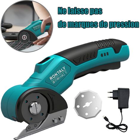 Ciseaux électriques sans fil rechargeables – Lame rotative puissante avec éclairage LED, pour couper cuir, moquette, plastique, tissu, carton et travaux créatifs (1/5)