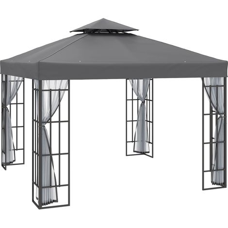 Outsunny 3 x 3(m) Patio Gazebo Canopy Garden Pavilion with 2 Tier Roof Grey (1/5)