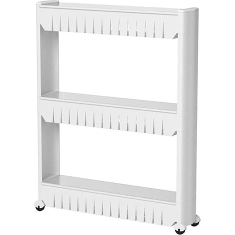 Estantería delgada de 3 niveles, carrito de almacenamiento, baño, 72,5 cm de alto, blanco (1/3)