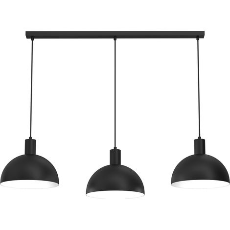 Suspension noire barre 114 cm 3 abat-jours E27 Luminex