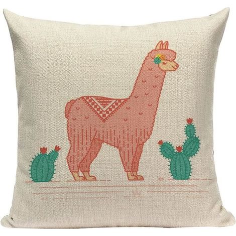 1 coussin décoratif cactus et lama, imprimé recto-verso, en polyester-coton doux, 45x45 cm, pour salon ou chambre
