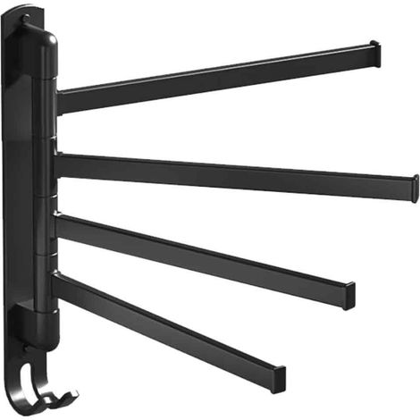 Porte-Serviettes Mural - 4 Bras Pivotants 180° - Acier Inoxydable SUS304 - Pour Salle De Bain Et Cuisine - Noir - 33 cm (1/5)