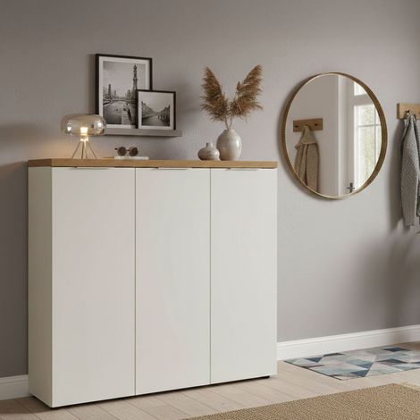 Zapatero Aspidistra, Mueble para 30 Pares, 10 Estantes Made in Italy, 3 Puertas, 122x34x115h cm Blanco Brillante