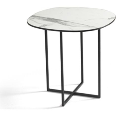 Tavolino in metallo con piano in vetro effetto Marmo Bianco GINNI 50 (1/4)