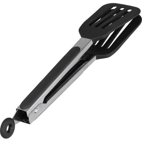 Küchenzange, Edelstahlzange mit Silikonkopf, 30 cm lange Spatelzange für Nudelsalat und Steak, Grillen (1/4)