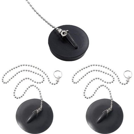 3 Pièces Bouchon Baignoire Universel, Bouchon d'Evier avec Chaîne à Billes, Bouchon d'Evier Cuisine Bouchon de Baignoire Bouchon en Caoutchouc pour Evier Lavabo de Baignoire de Cuisine (40mm) (1/5)